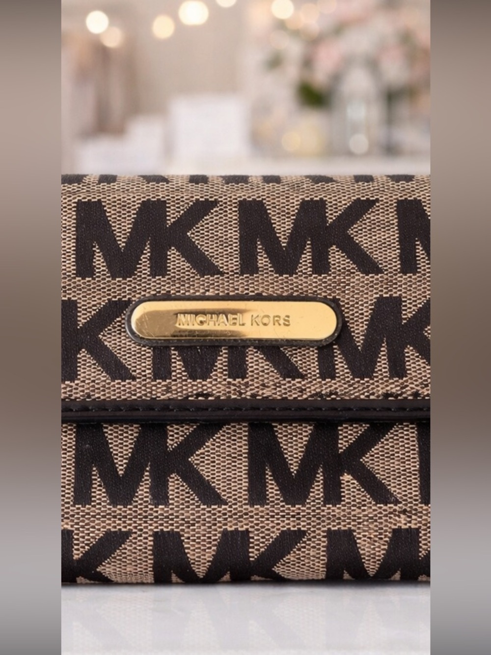 Michael Kors MK Logo Continental   Wallet Brown Black - Picture 2 of 4